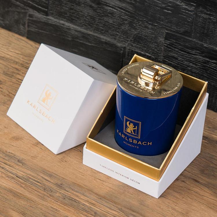 Арома-свеча в синем стакане с золотой крышкой Классика Aroma Candle In Dark Blue Glass With Gold Classic