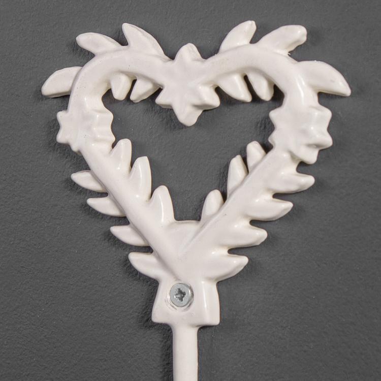 Железный крючок Сердце с фарфоровым наконечником цвета слоновой кости, S Small Hook Heart With Porcelain Knob Iron Cream