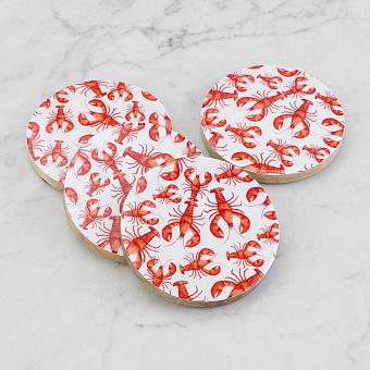 Набор из 4-х подставок под стаканы Set Of 4 Coasters Lobsters Mango Wood