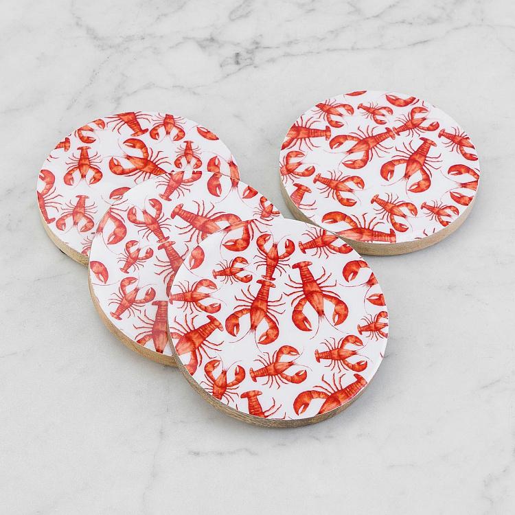 Набор из четырёх подставок под стаканы из дерева манго Лобстеры Set Of 4 Coasters Lobsters Mango Wood