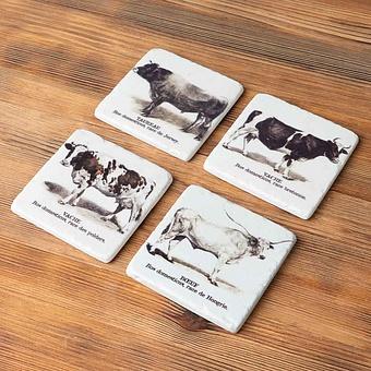 Set Of 4 Stone Coasters Cows