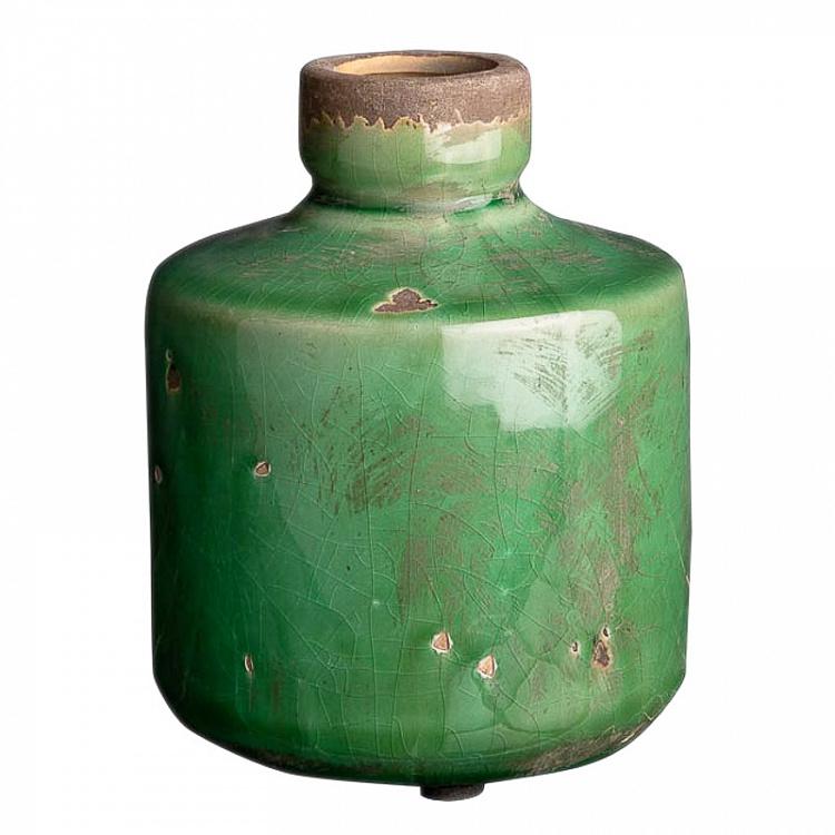 Ваза Бутыль керамическая зелёного цвета, низкая Bottle Vase Olive Green Low