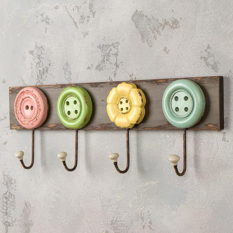 Четырёхместная настенная вешалка Пуговицы Coat Rack With 4 Hooks Buttons