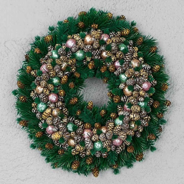 Новогодний венок с шишками и веточками Wreath With Pinecones And Twigs 21 cm