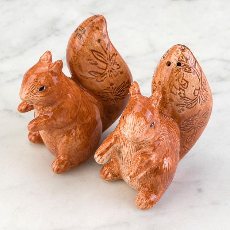 Набор для специй Белочки с цветочным узором на хвостах Set Of 2 Salt And Pepper Squirrels Flowery Tail