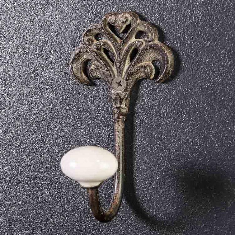Железный крючок Версаль с фарфоровым наконечником, S Small Hook Versailles With Porcelain Knob Iron Antic
