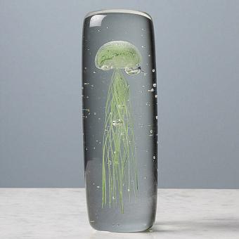 Cylinder Glass Paperweight Green Jellyfish