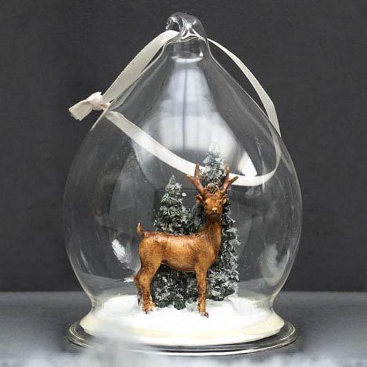 Ёлочный шар Рождественский Олень в лесу Xmas Deer With Horns In The Forest 12 cm