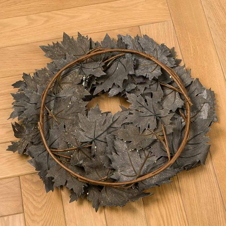 Позолоченный венок с чёрными кленовыми листьями Gilt Maple Leaf Wreath Black Gold 60 cm