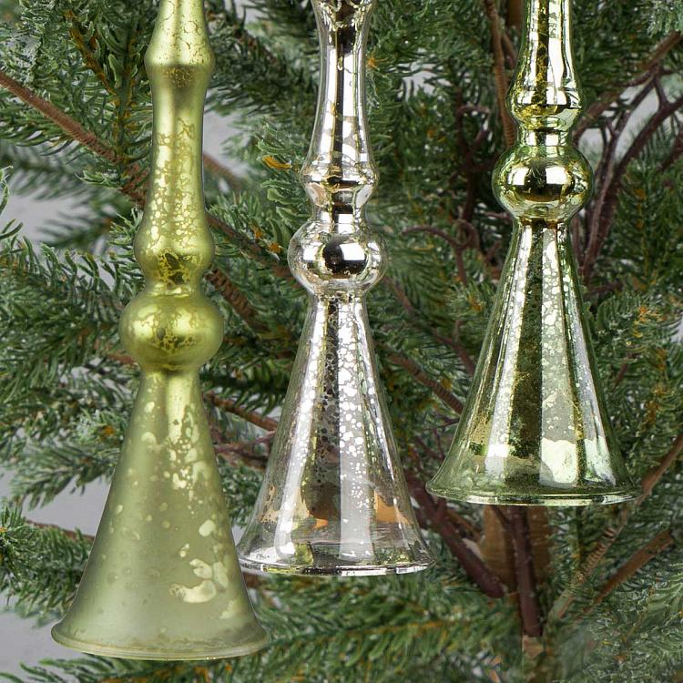 Набор из трёх ёлочных игрушек Колокольчики Set Of 3 Bells Silver, Copper And Green 20 cm