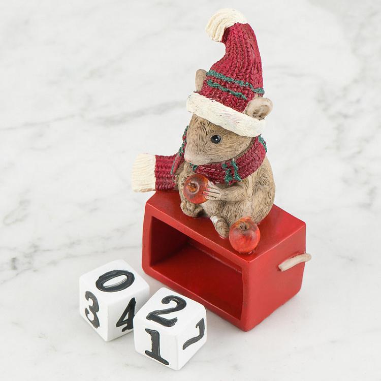 Новогодняя фигурка Мышка на календаре Xmas Mouse On Calendar Red 14,5 cm