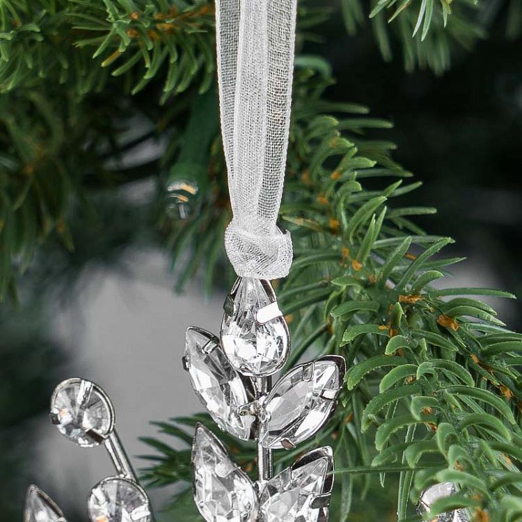 Ёлочная игрушка Серебристая снежинка с прозрачными бусинами, M Transparent Stones Snowflake Silver 14 cm