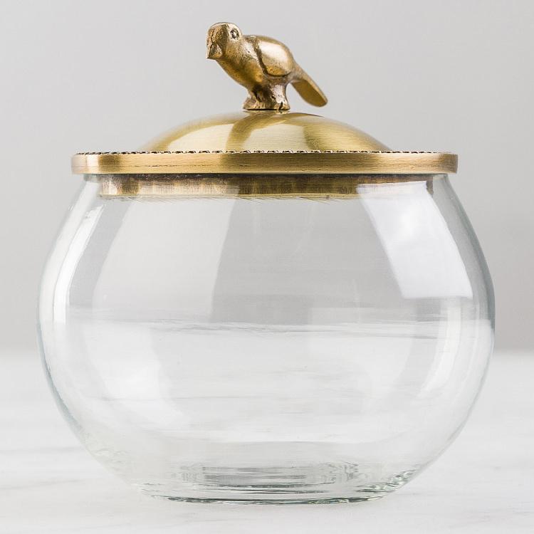 Ёмкость для хранения с латунной птичкой на крышке Glass Box With Brass Bird Lid