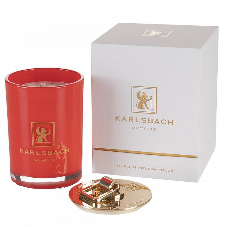 Арома-свеча в алом стакане с золотой крышкой Сосновая хвоя Aroma Candle In Scarlet Glass With Gold Lid Frosted Berry