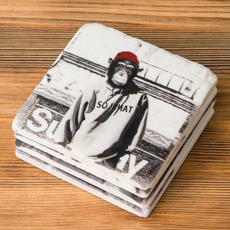 Набор из четырёх подставок под стаканы Киноцефалы Set Of 4 Stone Coasters Cynocephalus