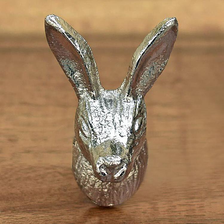 Silver Striped Bunny Metal Knob