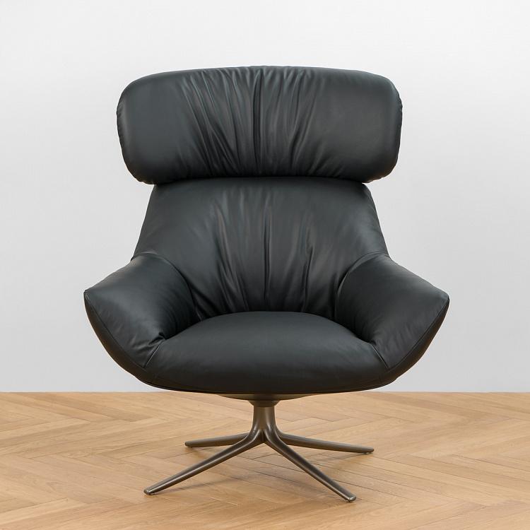 Вращающееся кресло Бельфьоре с подголовником, титановые ножки Belfiore Wing Swivel Armchair, Titanium