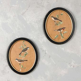 Картина-принт диптих Set Of 2 Oval Frames With Birds Philomene