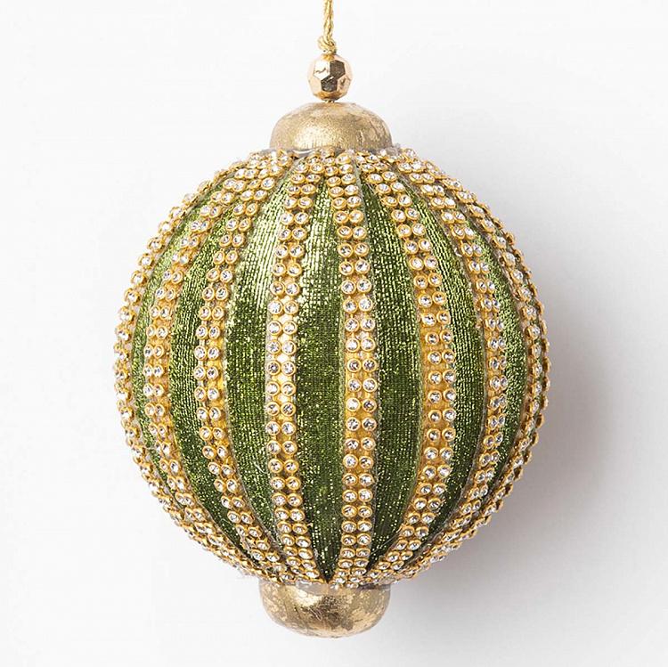 Ёлочная игрушка Салатовый шар с полосами золотистого цвета Golden Stripes Ball Light Green 10 cm