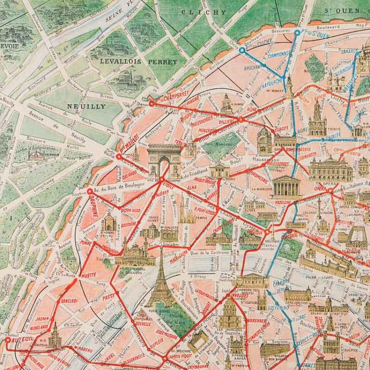 Картина-принт Карта Парижа, L Map Paris Large