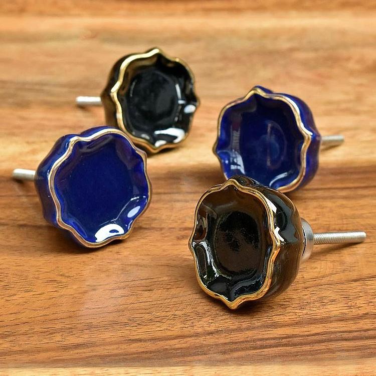 Керамическая мебельная ручка Четырёхлистник синий Quatrefoil Ceramic Knob Blue