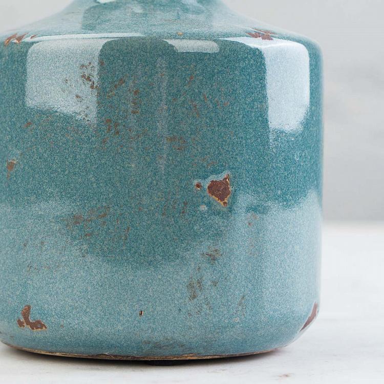 Низкая серо-голубая керамическая ваза Бутыль Bottle Vase Grey Blue Low