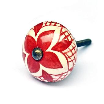 Red Columbine Floral Ceramic Knob