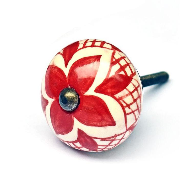 Керамическая мебельная ручка Красная колумбина Red Columbine Floral Ceramic Knob