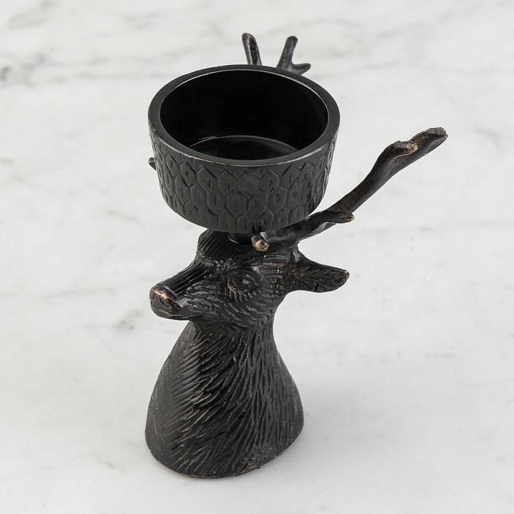 Подсвечник для чайной свечи чёрный с головой оленя Deer Head Tealight Holder