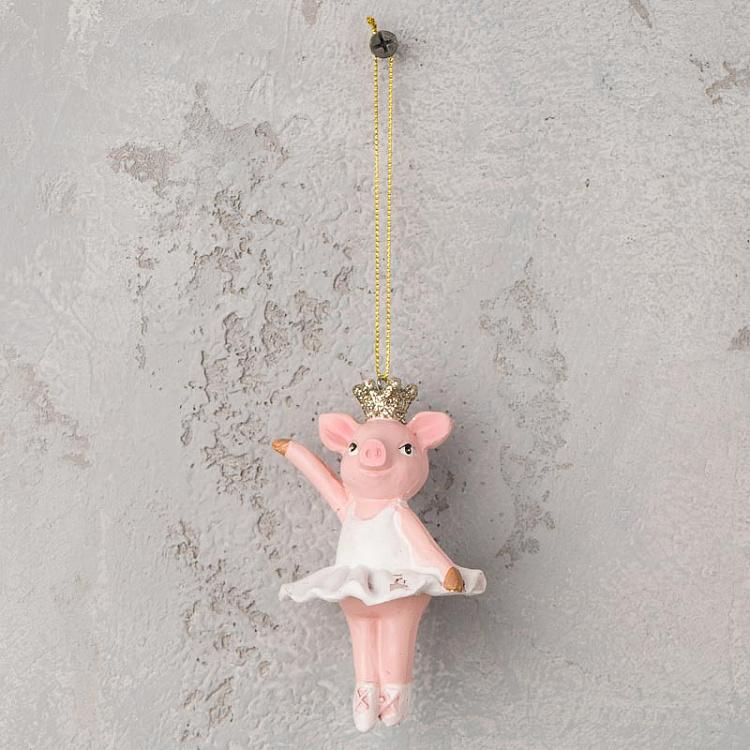 Ёлочная игрушка Танцующая свинка в короне дисконт1 Hanger Dancing Pig With Crown 10 cm discount1