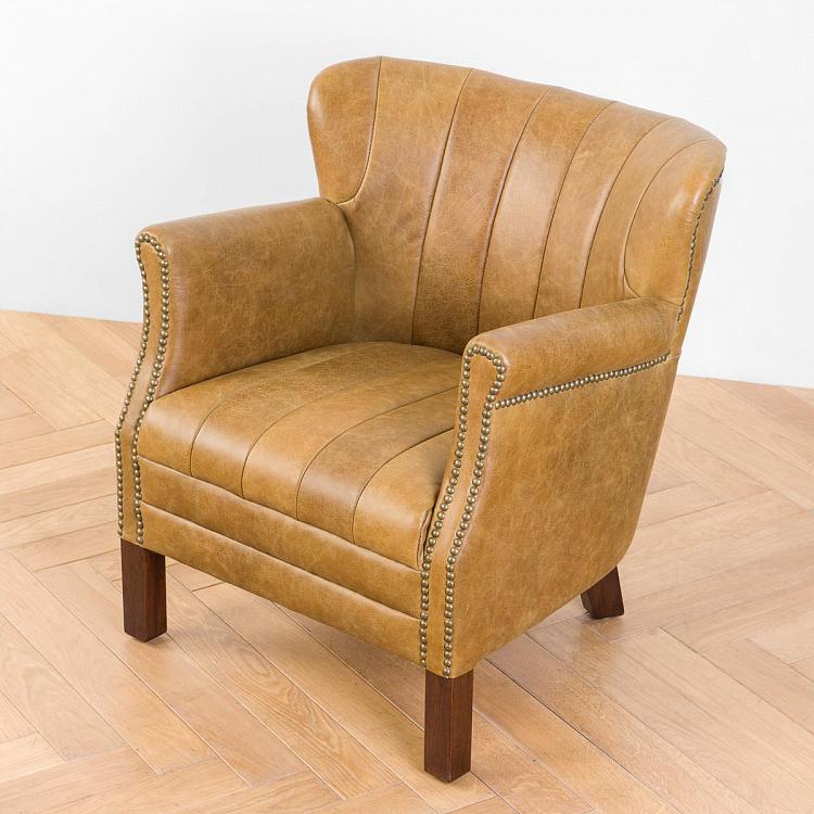 Кресло Поль с отделкой полосами, красно-коричневые ножки Paul Armchair With Stripes, Red Brown Wood D