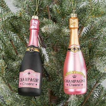 Set Of 2 Glass Champagne Bottles Black Pink 16 cm