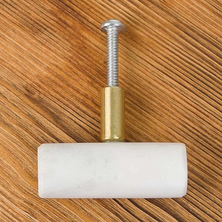 Мебельная цилиндрическая ручка из белого камня Round Bar Stone Knob White