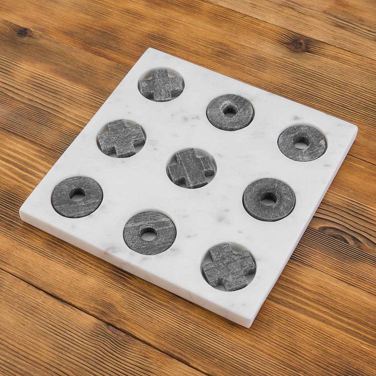 Настольная игра крестики-нолики из мрамора Tic Tac Toe In White And Grey Marble