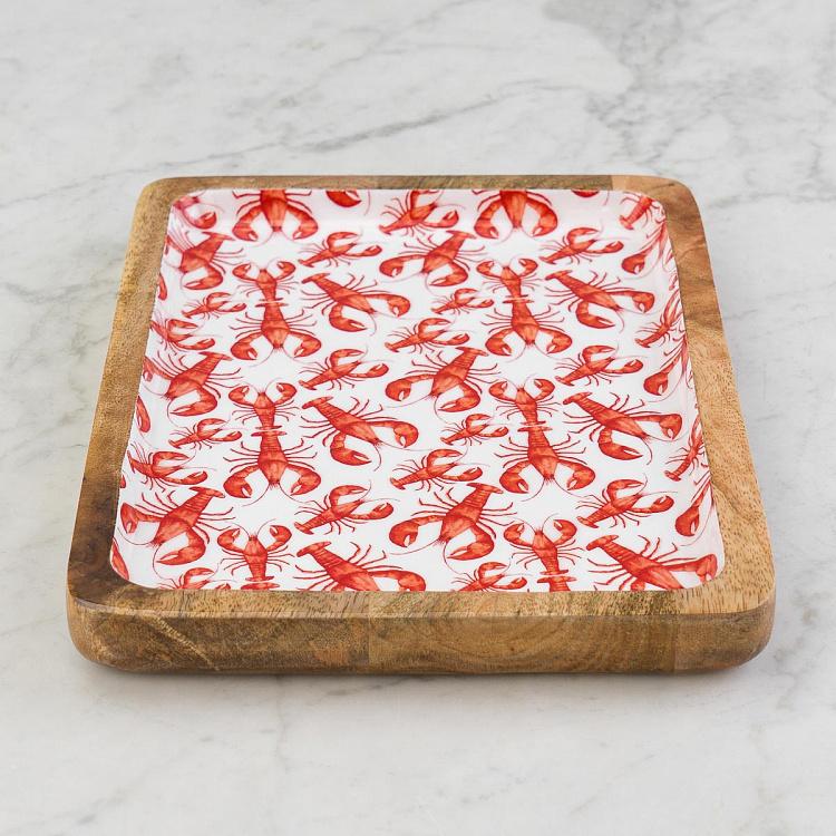 Прямоугольная сервировочная тарелка из дерева манго Лобстеры, L Lobsters Mango Wood Rectangle Serving Plate Large