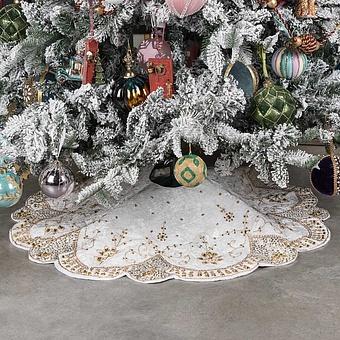 Christmas Tree Skirt Ivory Gold 120 cm