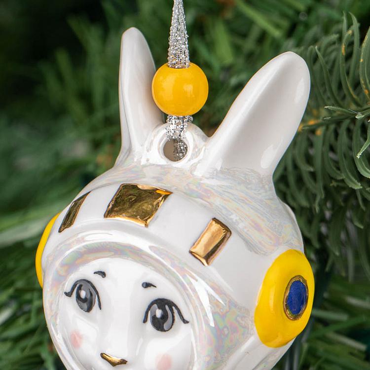 Коллекционная ёлочная игрушка с ручной росписью Кролик-космонавт Rabbit Cosmonaut Collectible Toy 14,5 cm