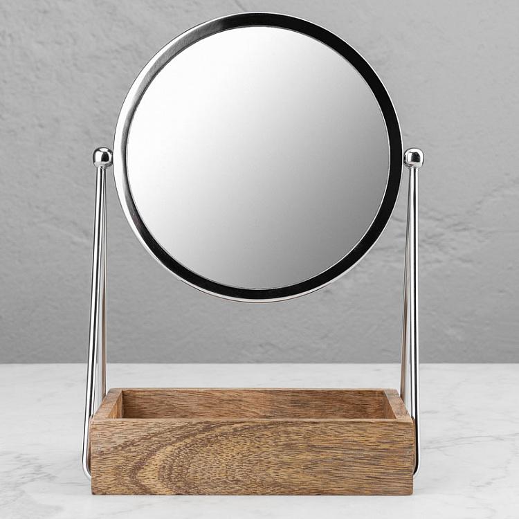 Круглое зеркало с деревянным подносом Round Vanity Mirror With Wooden Tray