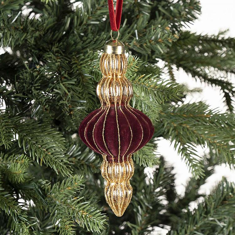 Новогодняя подвеска Золотистая с бордовым бархатом Gold Pendant With Burgundy Velvet 15 cm