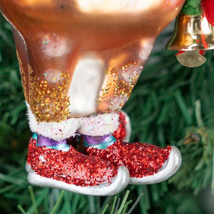 Набор из 2-х ёлочных игрушек Рождественские олени Set Of 2 Glass Xmas Deers Brown 14 cm