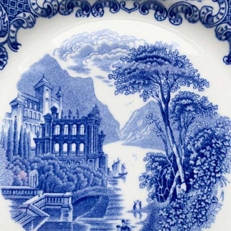 Винтажная тарелка белая с голубым мотивом 5, M Vintage Plate Blue White Medium 5