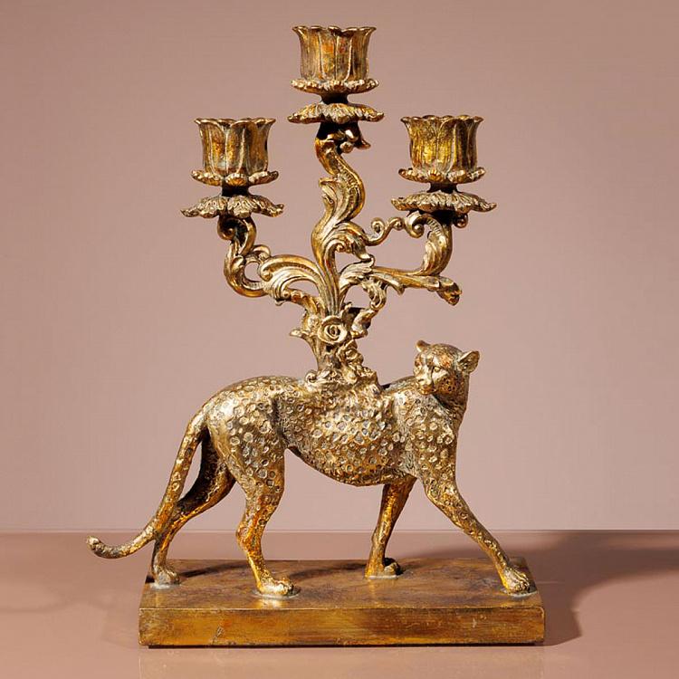 Подсвечник Золотой леопард на три свечи Golden Leopard Candelabrum