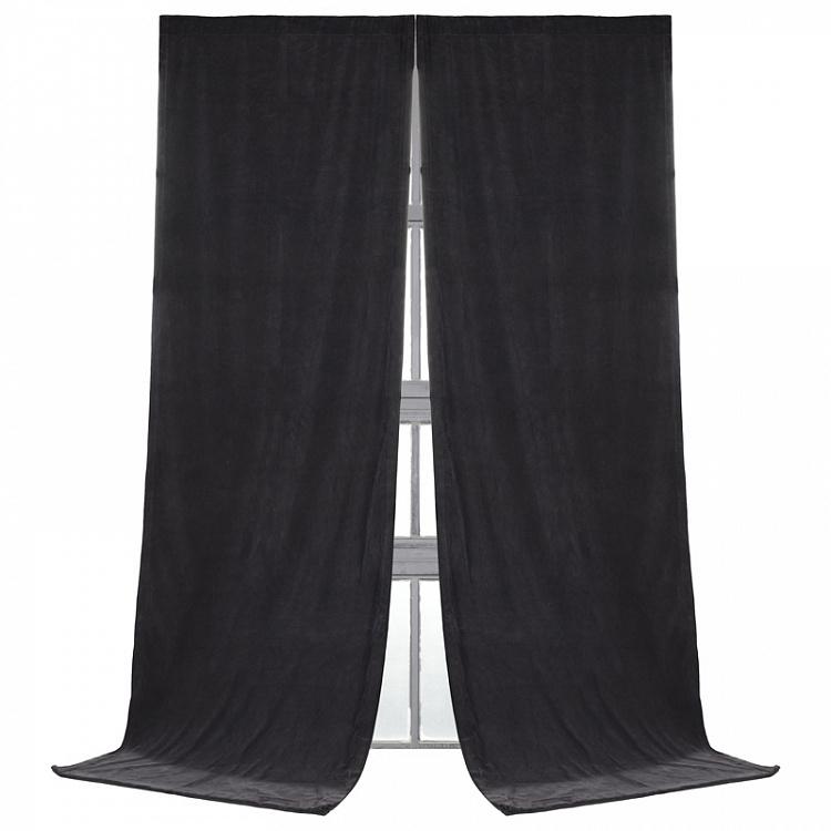Чёрная бархатная портьера Curtain Vintage Black 136x380 cm