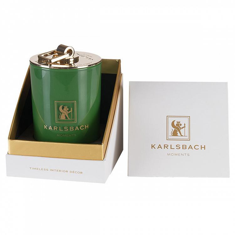 Арома-свеча в зелёном стакане с золотой крышкой Магнолия Aroma Candle In Dark Green Glass With Gold Lid Magnolia