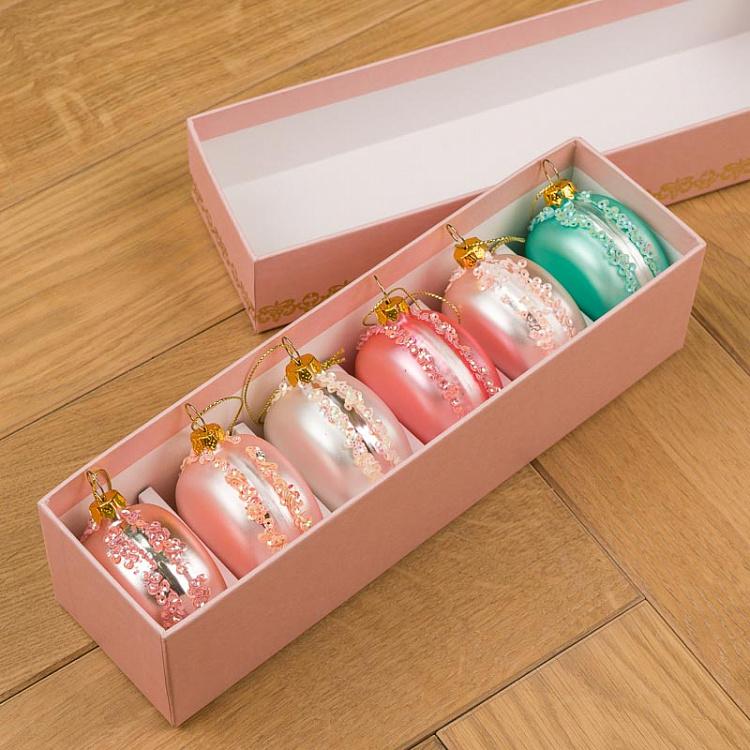 Набор из шести ёлочных игрушек в коробке Макарони Set Of 6 Glass Macarons In Box 5,5 cm