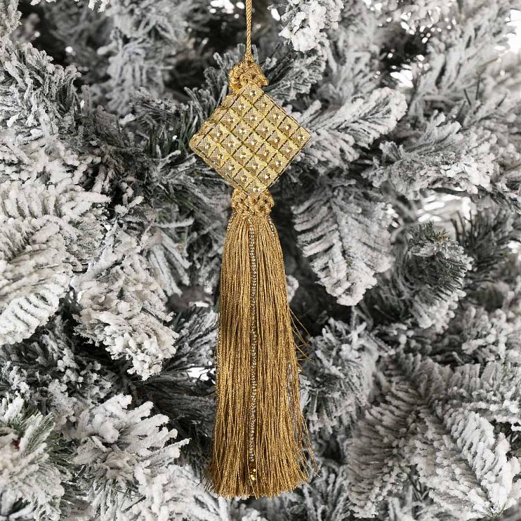 Новогодняя подвеска Золотой ромб с бронзовой кисточкой Golden Rhombus Pendant With Bronze Tassel 20 cm