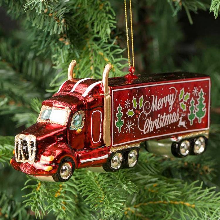 Glass Merry Xmas Truck Red 17,5 cm