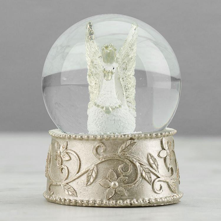 Новогодняя фигурка Снежный шар с лебедем Glass Royal Swan Snow Globe Champagne 6,5 cm