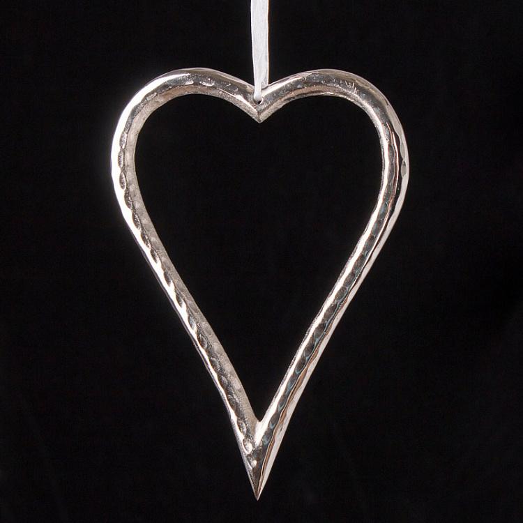 Coeur Metal Brillant Cordon Organza Blanc 17 cm