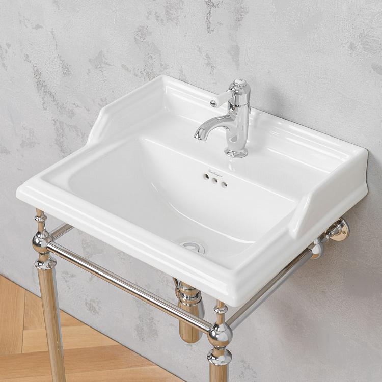 Классическая раковина с подстольем и сифоном цвета хром Classic Wash Basin With Base And Siphon